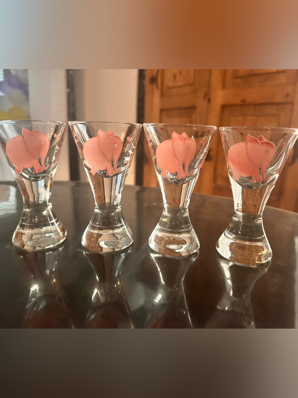 Federal Glass "Dancing Pink Elephants" Cordial Glasses - Set Of 4